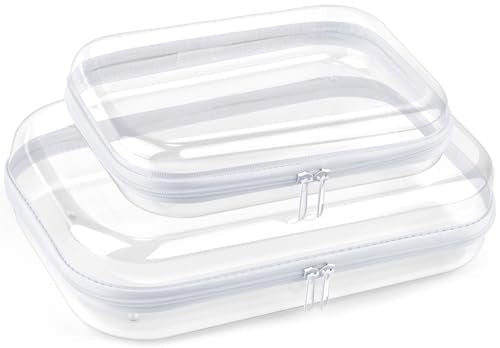 Clear Hard Shell Organizer Cases, 2 Pack | Durable PET shell with water-resistant, scratch-resistant surface for travel, toiletries, electronics and daily essentials - color: White