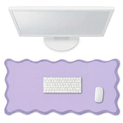 Hahafelt Scalloped Desk Mat Large Desk Pad Cute Coquette Table Mat Back to School Preppy Table Make up Pad Nonslip Graduation Gift with Stitching Waterproof Gaming(Purple,36 x 17 Inches) - color: Purple, size: 36L x 17W inches