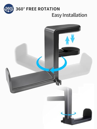 Headphone Hook，Headphone Stand，PC Gaming Headset Holder for Desk，Desk Headphone Hanger，Desk Hook with 360-Degree Adjustable Rotation - color: Black