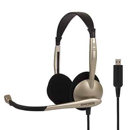 Koss CS100-USB Dual-Sided On-Ear Communication Headset, Beige, USB-A Plug | Speech Recognition, Lightweight Design, Microphone, B2B, Telehealth, Education, Call Centers - style: USB