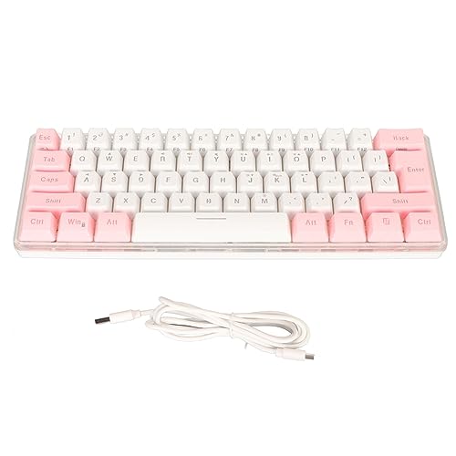 Dioche Mini Keyboard, 60 Percent 61 Keys Wired Gaming Keyboard RGB Small Gaming Keyboard Imitated Mechanical Compact for Typist Desktop, Laptop (Pink White)