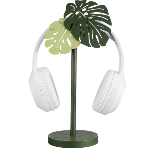 Yookeer Monstera Headphone Stand Cute Headphone Stand Decorative Palm Leaves Wood Desk Decor for Gamer Room Office Desk Gaming Gifts for Girlfriend Office Worker - style: Monstera