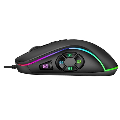 SUNGOOYUE Wired Gaming Mouse, 10 Programmable Buttons, 14 RGB Lighting Effects, 6 Adjustable DPI 800-12800, Ergonomic Design, with Cable, for PC Computer Gaming