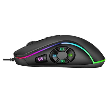 SUNGOOYUE Wired Gaming Mouse, 10 Programmable Buttons, 14 RGB Lighting Effects, 6 Adjustable DPI 800-12800, Ergonomic Design, with Cable, for PC Computer Gaming