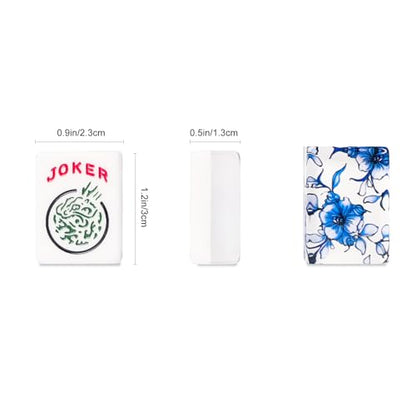 American Mahjong Set,166 Premium Acrylic Tiles with Blue Prints, 4 All-in-One Color Rack/Pushers, Complete Mahjong Game Set with Floral Blue Carrying Bag