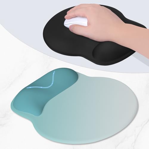 ITNRSIIET Ergonomic Mouse Pad with Wider Memory Foam Wrist Rest +17%, Curved Cushion Reduces Pressure 20%, Pain Relief, Non-Slip, Smooth, Cute Color Desk Accessory, 9.85 x 9 inch, Light Green Gradient - color: Light Green Gradient