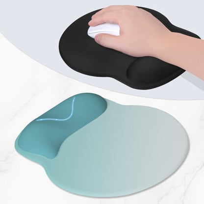 ITNRSIIET Ergonomic Mouse Pad with Wider Memory Foam Wrist Rest +17%, Curved Cushion Reduces Pressure 20%, Pain Relief, Non-Slip, Smooth, Cute Color Desk Accessory, 9.85 x 9 inch, Light Green Gradient - color: Light Green Gradient