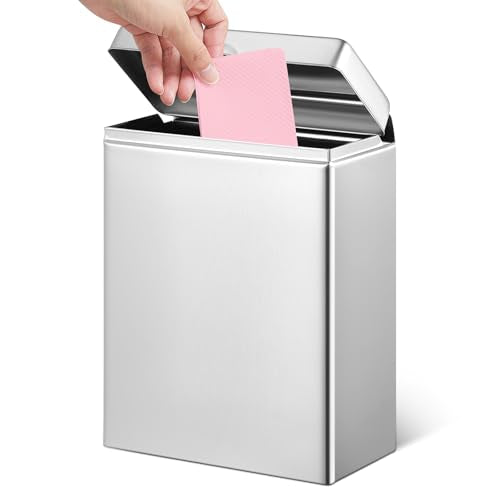 Tioncy Sanitary Napkin Receptacle, Tampon Disposal Bin Wall Mounted Tampon Holder Stainless Steel Sanitary Napkin Disposal Bins for Home Office Public Restrooms Bathroom(Natural Color, 1 Piece) - color: Natural Color