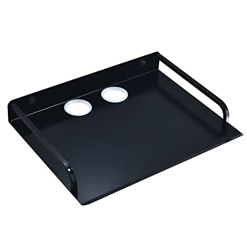 HNVNER Black Floating Media Shelf for Router Streaming TV Box, 12x10 Inch | Anodized Aluminum, Cable Hole, Open Design for Cooling, Wide 12-inch Surface, Wall Shelf fits Cable Box Small Projector - color: 1 Layer-large-1pcs