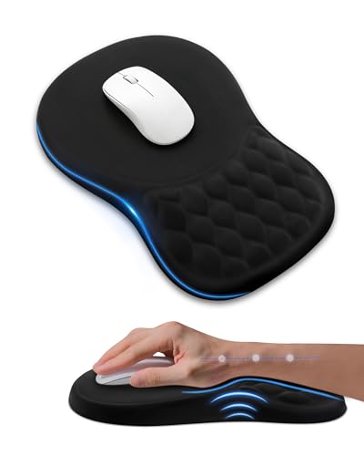 Ergonomic Mouse Pad with Wrist Rest, Slope Design Memory Foam Support, Smooth Lycra Surface, Non-Slip PU Base, Comfortable Mouse Mat for Office, Home, Computer Desk (Black) - color: Black