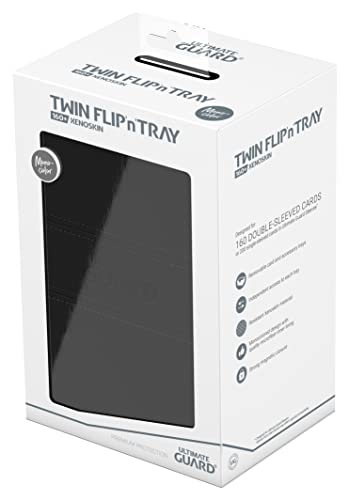 Ultimate Guard Twin Flip'n'Tray 160+, Deck Case for 160 Double-Sleeved TCG Cards + Dice Tray, Black, Independent Magnetic Closure & Microfiber Inner Lining - color: Black, size: 160+