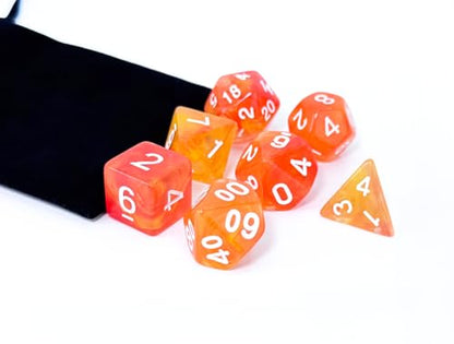 Orange DND 주사위 7개 세트 (브라이트 오렌지) | TTRPG, 던전 앤 드래곤, 롤 플레잉 게임 및 기타 테이블 게임을 위한 아크릴 다면체 주사위 세트 - D20 시스템 주사위 - color: 밝은 주황색.