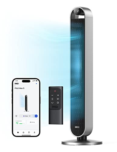 DREO Smart Tower Fan for Bedroom, 120° Oscillating Fan, 20dB Quiet DC Motor | 28ft/s Airflow, 12 Speeds, 4 Modes Bladeless Standing Fan, 12H Timer Cooling Fan for Home, Living Room, App & Alexa Control - color: Silver