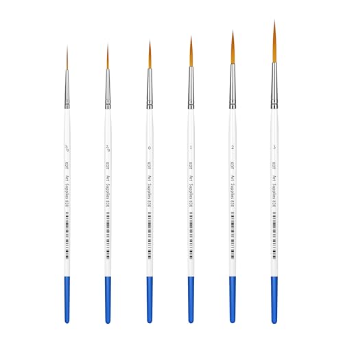 XDT#830 Rigger Artist Paint Brush 6 Piece Set Extra Long Fine Point Liner Tip #000#00#0#1#2#3, Scale Models Nail Acrylic Oil Watercolor - color: Blue 8pc