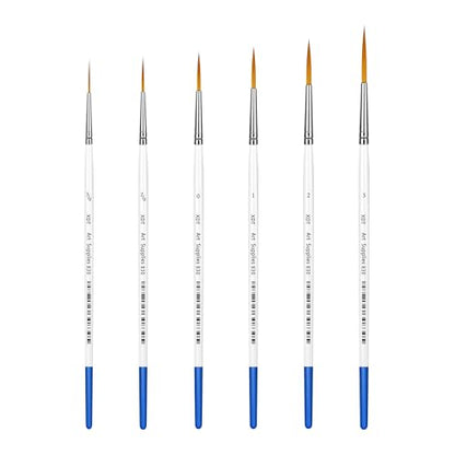 XDT#830 Rigger Artist Paint Brush 6 Piece Set Extra Long Fine Point Liner Tip #000#00#0#1#2#3, Scale Models Nail Acrylic Oil Watercolor - color: Blue 8pc