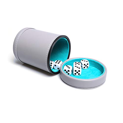Leatherette Dice Cup with Lid, Felt-Lined Dice Shaker Includes 6 Dot Dice for Yahtzee Bar Party Dice Games, 1 Pack - color: Lakeblue