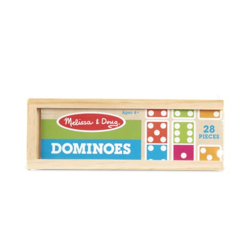 Melissa & Doug Dominoes Tabletop Game with Wooden Storage Box | 29 Pieces, 28 Colorful Domino Tiles, Wooden Storage Box, Matching & Math Skills, Family Game Night, Toys for Kids, Ages 4+