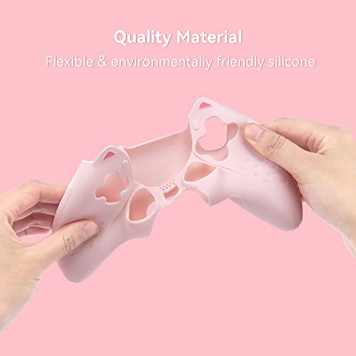GeekShare Cute Cat Paw Protective Skin Set for ps5 Controller, Anti-Slip Silicone Cover Case Compatible with ps5 Wireless Controller Includes 2 Thumb Grip Caps and 1 Sticker - Pink - color: Pink