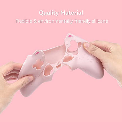 GeekShare Cute Cat Paw Protective Skin Set for ps5 Controller, Anti-Slip Silicone Cover Case Compatible with ps5 Wireless Controller Includes 2 Thumb Grip Caps and 1 Sticker - Pink - color: Pink
