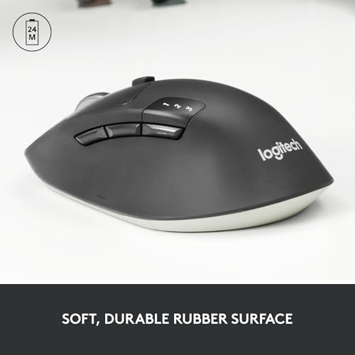 Logitech M720 Triathalon Full Size Multi-Device Wireless Mouse - Black | Connect via Bluetooth or included USB-A receiver, pair up to 3 devices, Logitech Flow compatible, 6 customizable buttons - style: M720