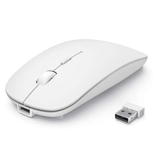 TECKNET Wireless Mouse, 4800 DPI Rechargeable Bluetooth Mouse for Laptop | Bluetooth 5.2/3.0 & 2.4G, Ultra-Thin, 6-Level Adjustable 4800 DPI Computer Mouse for Mac OS, iPad, Windows, Android - color: white