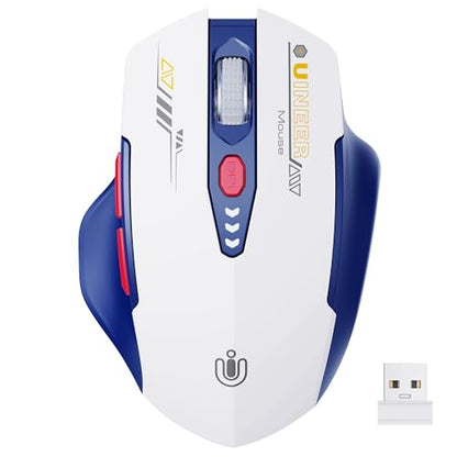 Uineer Wireless Mouse, 2.4GHz Rechargeable Computer Mouse, Battery Display | Stable 2.4GHz USB-A connection, rechargeable battery display and 4 adjustable DPI levels. - color: BLUE and White