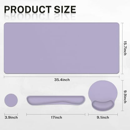 Britimes Purple Keyboard Mouse Pad Set 4 in1 Large Mousepad+Keyboard Wrist Rest+Mouse Wrist Rest+Coaster Ergonomic Design for Home Office Computer 35.4x15.7Inches - color: Purple