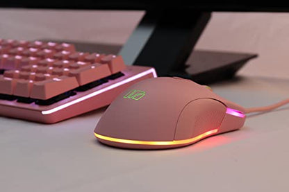i-rocks M31E RGB Wired Gaming Mouse : 6400 DPI Optical Sensor - 60 Million Click lifespans - Compatible Software - 7 Programmable Buttons - Peach Pink - color: Pink