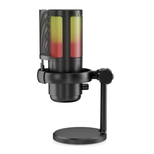 USB Microphone RGB with Stand Colorful Plug & Play Gaming Microphone for PC Computer Live Recording Noise Canceling Condenser Microphone (ME6P,Microphone Only) - style: Microphone Only