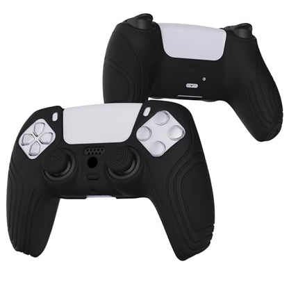 eXtremeRate PlayVital Samurai Edition Black Anti-Slip Controller Silicone Skin for ps5, Ergonomic Soft Rubber Protective Case for ps5 Controller with Black Thumb Stick Caps - color: Black