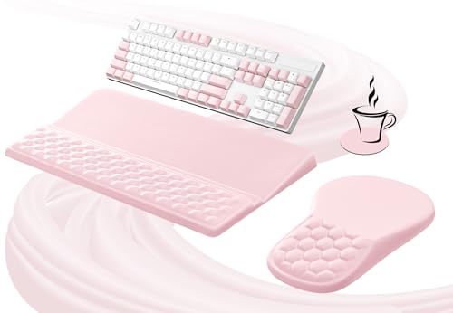 Ospelelf Ergonomic Mouse Pad and Keyboard Stand Wrist Rest Set, Memory Foam Comfort, Pain Relief for Typing, Office Desk Accessories, Pink - color: Pink