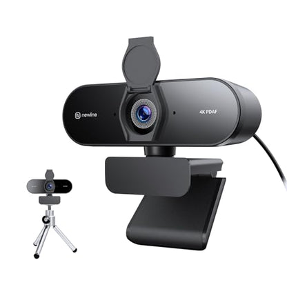 N newline 4K Webcam for PC with Tripod, PDAF Autofocus, 1080P@60FPS, 79° FOV, Low Distortion, 2 Noise Reduction Mics, Privacy Cover, Plug&Play, PC Camera for Skype, Teams, Zoom, NewEye 62 Kit - style: 4K Webcam w/Tripod