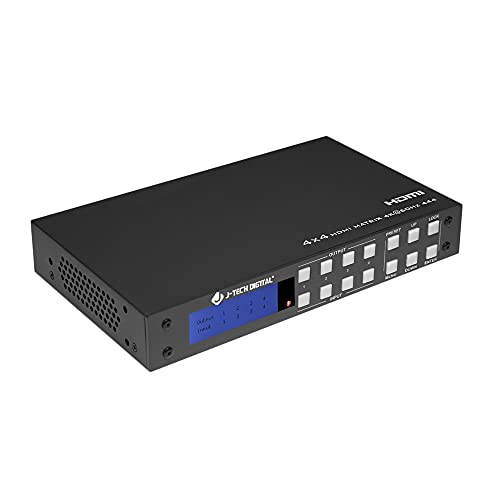 J-Tech Digital 4x4 HDMI Matrix Switch 4K 60Hz HDMI 2.0, Compatible with HDR Dolby Vision Audio Extraction Web GUI APP Control [JTECH-4KM44A] - size: 4K60 4x4 HDMI Matrix