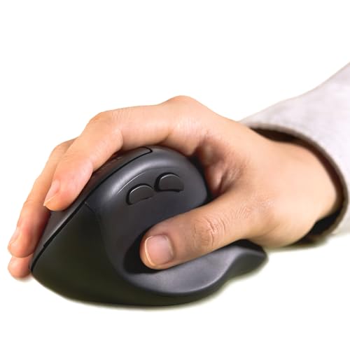 SANWA Multi Device Ergonomic Vertical Mouse, Silent Click, 5 Programmable Buttons, 2 Bluetooth 5.0 + 2.4G Wireless Ergo Mice for Medium Large Hands, Compatible with Windows, Mac OS, Laptop, PC, Black