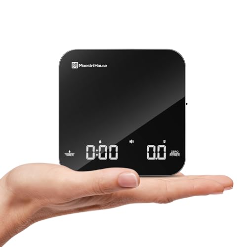 Maestri House S2 Espresso Coffee Scale with Timer 0.1g Precision Shot Scale | USB-C Rechargeable, Dual Timing Modes, 2kg/0.1g Digital Scale with Borosilicate Glass Top for Espresso and Pour-Over Brewing - color: Black&Silver