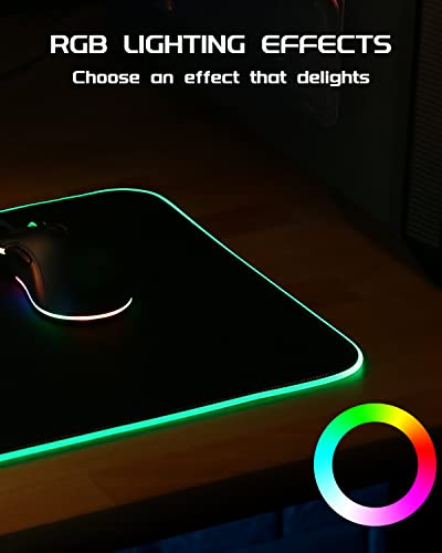 Gaming Mouse Pad, Large RGB Mousepad, LED Mouse Pad with 7 Colors 10 Lighting Modes, Mouse Mat Waterproof Fabric Surface, Non-Slip Rubber Base for Computer Laptop Keyboard (31.5 x 11.8 Inch) - size: 31.5L x 11.8W inches