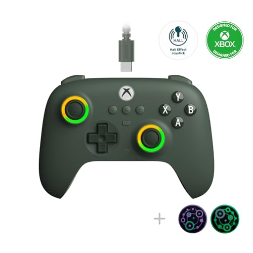 8Bitdo Ultimate C Wired Controller with RGB Lighting Fire Ring - Dark Green | Officially Licensed, Hall Effect Joysticks, Hall Trigger, 3.5mm Audio Jack, for Xbox Series X|S, Xbox One, Windows 10/11 - color: Dark Green