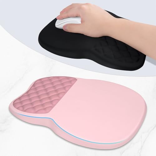 ITNRSIIET Ergonomic Mouse Pad Wrist Support with Memory Foam Massage Bulge & Non-Slip PU Base, Carpal Tunnel Pain Relief, Prevent Wrist Sweating, 12 x 8 x 1.2 inch, Pink Accent - color: Pink Accent