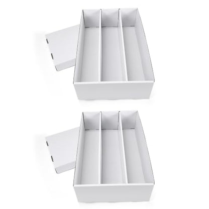 RLAVBL 2 Pack Trading Card Storage Box, 2700 Count Cardboard Card Boxes with Dividers for Sports, MTG, TCG, Toploader, 3 Row - size: 2 Pack (3 Row)