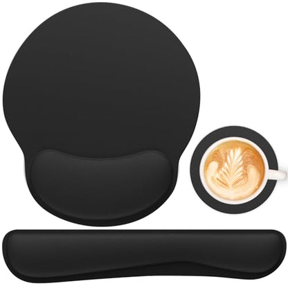 Ergonomic Mouse Pad with Wrist Rest and Keyboard Wrist Rest, Mousepad and Wrist Rest for Computer Keyboard, Pain Relief, Non-Slip Rubber Base, Mouse Pad with Wrist Support for Gaming, Office, Black - color: Black