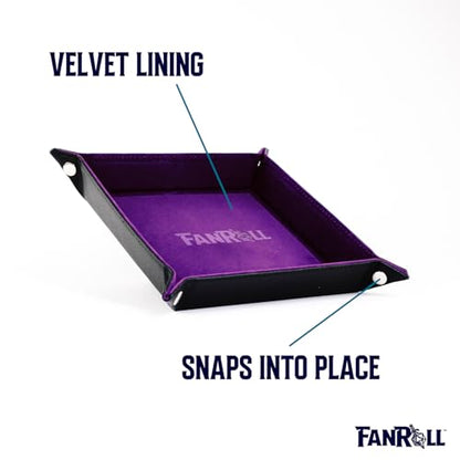 FanRoll Fold Up Velvet Dice Tray w/PU Leather Backing: Purple, Role Playing Game Dice Accessories for Dungeons and Dragons - color: Purple