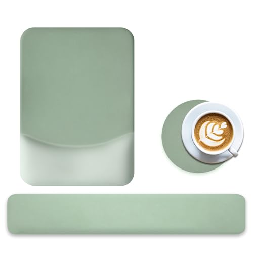 Ergonomic Mouse Pad with Wrist Rest, Gel Keyboard Wrist Rest and Memory Foam Wrist Rest for Computer Keyboard, Typing Pain Relief, Non-Slip Base Rectangular Mousepad for Gaming, Office, Home, Green - color: Green