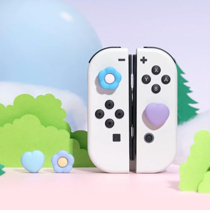 GeekShare Silicone Joy Con Thumb Grip Caps, Joystick Cover Compatible with Switch/OLED/Switch Lite,4PCS - Heart & Flower (Blue&Purple) - color: Heart & Flower Purple