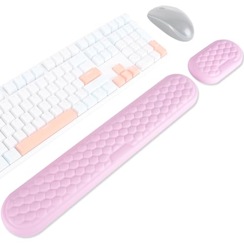 Wrist Rest for Keyboard and Mouse, Ergonomic Memory Foam Keyboard Set with Non-Slip Base, Soft Arm Cushion & Palm Support for Office, Home, Gaming & Laptop Typing, Reduces Fatigue & Strain, Pink - color: Pink Wrist Rest