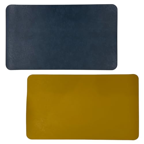 Faux Leather TCG Card Game Playmat, Dark Blue & Yellow | 13.8"x23.6", Fast Rebound, Waterproof & Easy Clean, Retro Texture with Strap, For MTG FAB - color: Dark Blue & Yellow