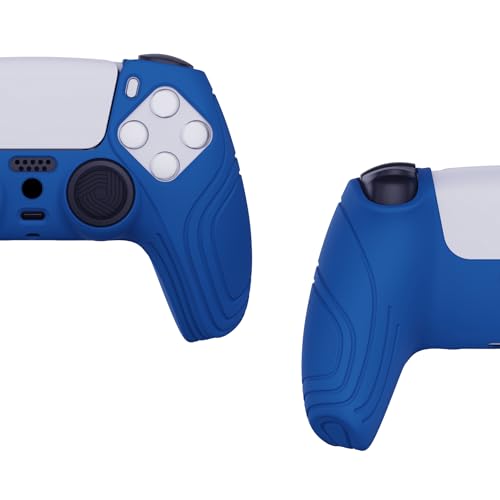 eXtremeRate PlayVital Samurai Edition Blue Anti-Slip Controller Silicone Skin for ps5, Ergonomic Soft Rubber Protective Case for ps5 Controller with Black Thumb Stick Caps - color: Blue