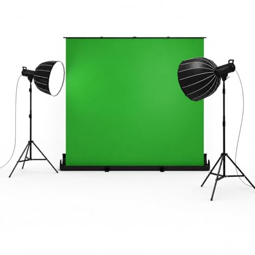VK50 Green Screen & 2 SL40 Softbox Light Kit, 78.7" x 89.3" Pull-Up Chroma Key Backdrop with Two 100W Dimmable Studio Lights, 2700K–6500K, Adjustable Stands for Streaming, Content Creation
