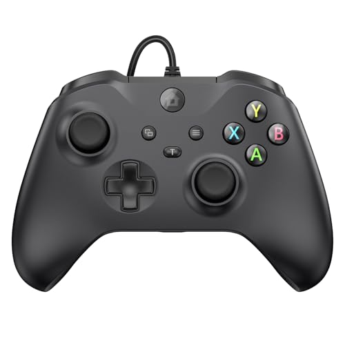 Kamylorus Wired Controller for X-BOX/PC, Hall Effect Gaming Controller with Turbo, 3.5mm Headphone Jack/Dual Vibration, Compatible with X-BOX One/S/X, X-BOX Series S/X, PC, IOS, Android Platforms(Black, 7.2ft) - color: Black