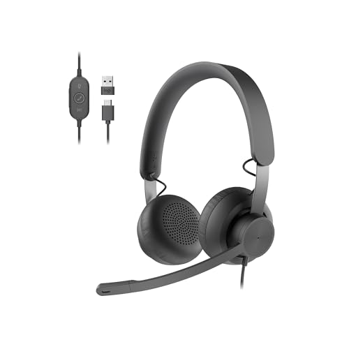 Logitech Zone 750 Wired On-Ear Headset Noise Canceling Microphone | On-ear fit, advanced microphone, included adapter, plug-and-play compatibility for all devices - size: One Size