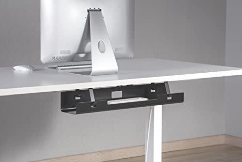 POUT Universal Wide Under Desk Cable Management Tray Organizer - 23.6 x 5.3 inch – for Wire/Cable Management - Hanging Easily Removable Rack with Cable Management Holes – Sturdy Stylish Black Steel - color: White